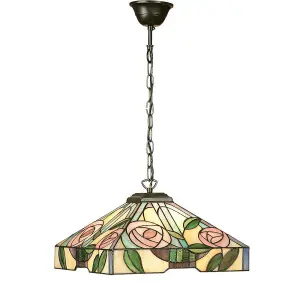 Luminosa Willow 1 Light Medium Ceiling Pendant Dark Bronze, Tiffany Style Glass, E27