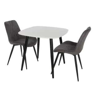 Core Products Aspen White 80cm Square Dining Table with 2 Grey Fabric Diamond Stitch Design Chairs