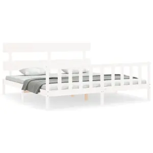 Berkfield Bed Frame with Headboard White 200x200 cm Solid Wood