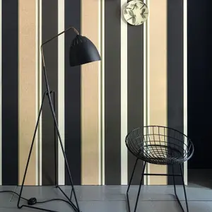 Black White Green Wallpaper Botanique Stripes Metallic Gold Textured Retro Vinyl