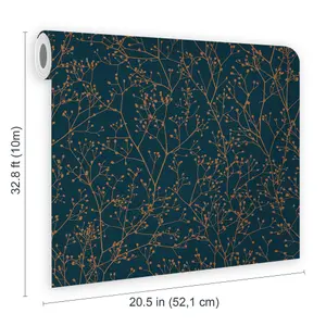 Clarissa Hulse Gypsophila Midnight & Copper effect Smooth Wallpaper