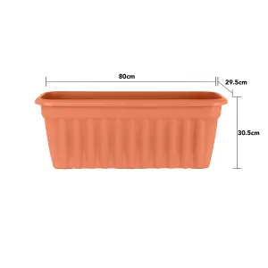 Wham 2x Vista Terracotta Plastic Planter, Extra Large Rectangular Trough (80cm, Pack of 2)