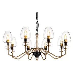 Elstead Armand 8 Light Chandelier, Aged Brass, Glass Shade