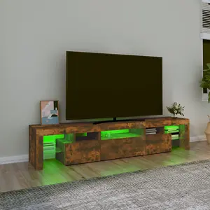 Berkfield TV Cabinet with LED Lights Smoked Oak 200x36.5x40 cm