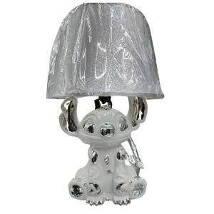 White & Silver Stitch Table Lamp with Shade Ceramic