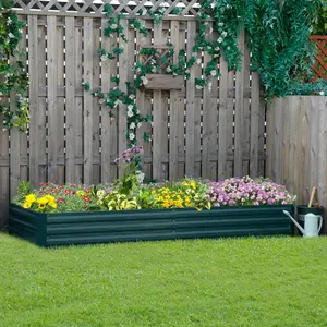 Outsunny Galvanised Raised Garden Bed Metal Planter Box with Open Bottom, Green