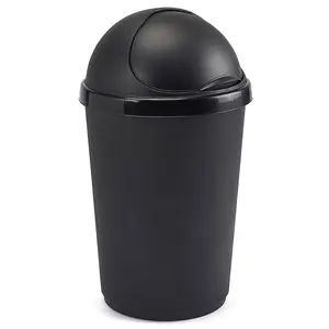 Plastic Rubbish Bin Black / 50L / 55cm H  x 40cm W  x 40cm D