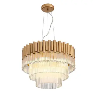 Luminosa Contemporary Pendant Ceiling 7 Light Gold, Crystal