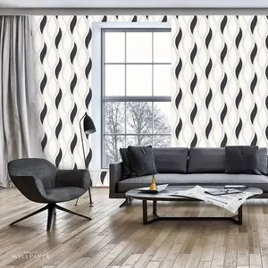 Wave Embossed Textured Wallpaper - Black - E62009