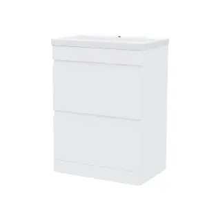 Nes Home White 600mm PVC 2 Drawer Vanity Cabinet & Basin Sink Floor Standing