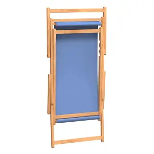 Berkfield Folding Beach Chair Solid Wood Teak Blue