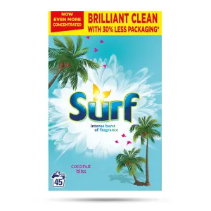 Surf Concentrated Coconut Bliss Laundry Powder 2.25kg, 180 Washes, 4Pk