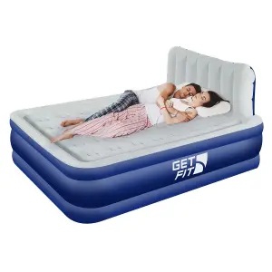 Get Fit Air Bed With Built In Electric Pump - King Quick Blow Up Airbed & 2 Inflatable Pillows - Elevated Air Mattress -Navy/White