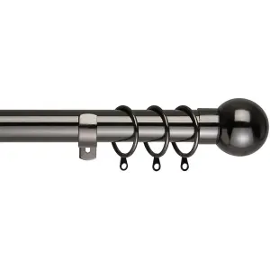 Metal Curtain Pole Set Extendable 40cm to 218cm Black Nickel Ball 25mm Curtain Rail