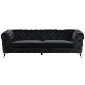 3 Seater Velvet Fabric Sofa Black SOTRA