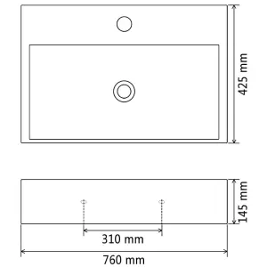 Basin with Faucet Hole Ceramic Black 76x42.5x14.5 cm