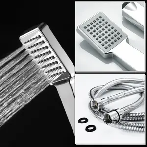 ENKI Traditional Chrome Square Handheld Shower Head with Hose & Wall Bracket EH008