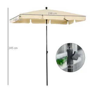 Outsunny Aluminium Sun Umbrella Parasol Patio Rectangular Tilt 2M x 1.3M Beige