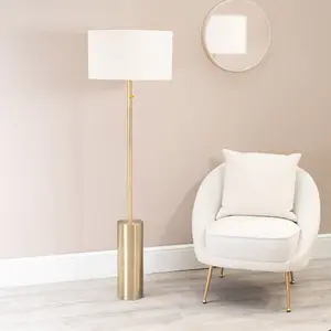 ValueLights Lexy Antique Brass Rotary Dimmer Switch Floor Lamp with Cream Boucle Shade