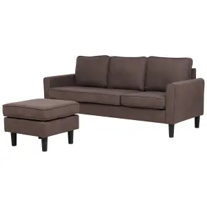 3 Seater Fabric Sofa with Ottoman Brown AVESTA