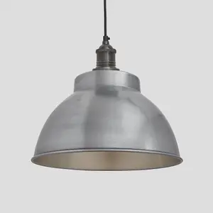 Industville Brooklyn Dome Pendant, 13 Inch, Light Pewter, Pewter Holder