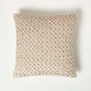 Homescapes Sofia Pleated Cream Velvet Cushion