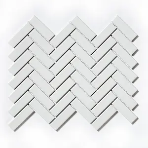 Top Ceramics White Herringbone Mosaic Tile Satin (L)280 x (W)310mm