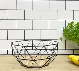 Black Metal Fruit Bowl with Wooden Stand