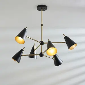 Luminosa Alta Multi Arm Shade Pendant Ceiling Lamp, Matt Antique Brass Plate, Matt Black