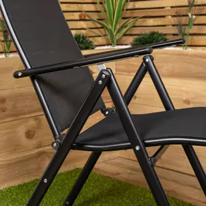 Set of 2 Outdoor Garden Patio Multi Position Reclining Folding Chair in Black