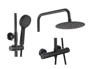 Aquarius RainLux Eco Round Adjustable Exposed Bar Shower System Matt Black