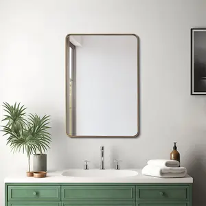 50cm W x 70cm W Rectangular Wall Mounted Gold Metal Framed Bathroom Mirror Decorative