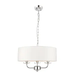 Anson Lighting Eureka 3lt Pendant light finished Bright nickel plate and vintage white fabric