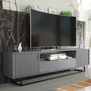 Tide Crest TV Unit 200cm Dark Grey with Fluted Wave Doors - Creative Furniture