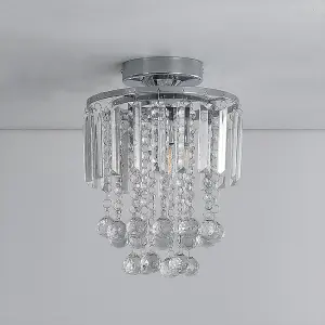 Modern 23cm Dia Chandelier Droplet Crystal Ball Chrome Mount Ceiling Light Fixture