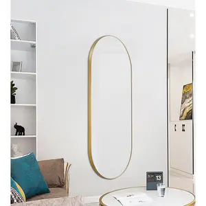 Chaya Metal Flat Wall Mirror Satin Brass / 152cm H x 56cm W