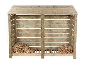 Slatted wooden log store W-227cm, H-180cm, D-88cm - natural (light green) finish