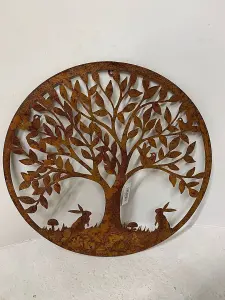 Woodland Rabbit Garden Screen Wall Art Plaque 60cm Diameter