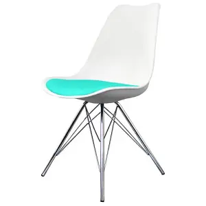 Soho White and Aqua Blue Plastic Dining Chair with Chrome Metal Legs