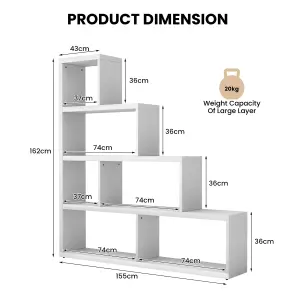 Costway Wooden 6 Cube Ladder Bookcase 5 Tier L-Shaped Corner Bookshelf Freestanding Display Shelf