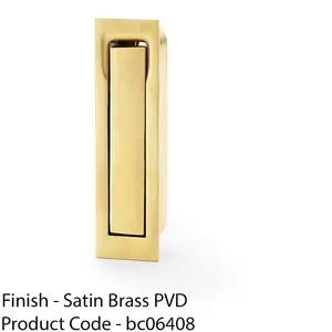 Flush Sliding Pocket Door Pull Handle - Satin Brass 70mm x 19mm Finger Edge