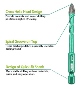 FACHLICH tile drill bits set 5 pcs size 6mm hex quick fit shank, cross tip