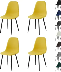 Set of 4 Yellow Linen Fabric Dining Chairs with Upholstered Seat and Metal Legs-Bella