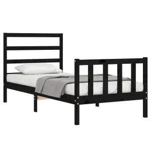 Berkfield Bed Frame with Headboard Black 90x190 cm Solid Wood