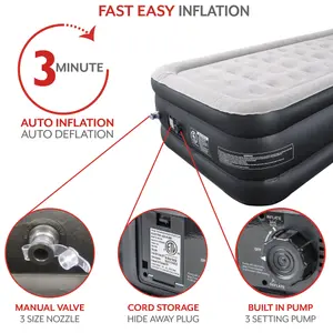 Single Inflatable Air Bed With Built In Pump Quick Inflate Camping Mattress