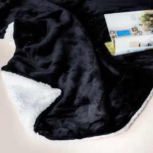 EHC Warm & Soft Sherpa Flannel Fleece Microfiber Blanket, Double Bed, Black - 150 cm x 200 cm