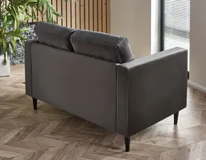 Furniturebox Jenna 2 Seater Dark Grey Velvet Sofa With Solid Wood Frame