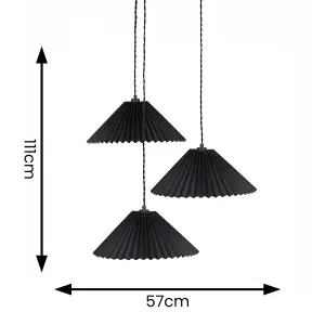 ValueLights Akira Black 3 Way Hanging Pendant Ceiling Light with Pleated Lampshade