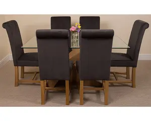 Valencia 160 cm x 90 cm Glass Dining Table and 6 Chairs Dining Set with Washington Black Fabric Chairs