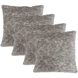 4 Pack Teddy Marl Fleece Cushion Covers, Charcoal - 45 x 45cm